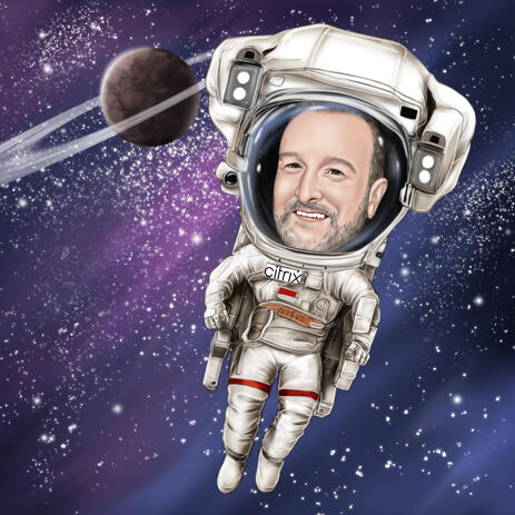 Custom Astronaut Caricature Portrait in Colored Style with Galaxy Background - example