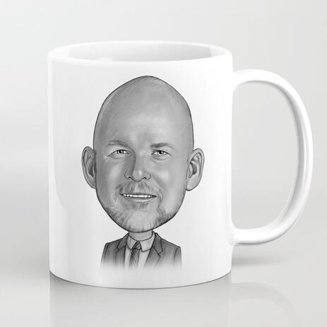 Man Portrait Cartoon in Black and White Style from Photos - Caricature Mug Gift - example