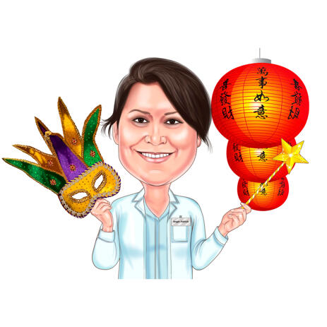 Carnival Party Caricature of Person in Head and Shoulders Colored Style from Photos - example