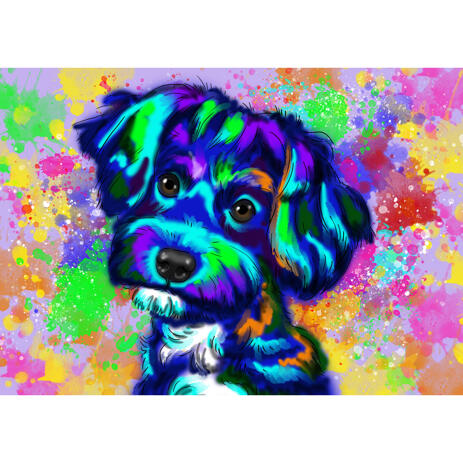 Watercolor Colorful Bichon Frise Dog Breed Portrait With Background