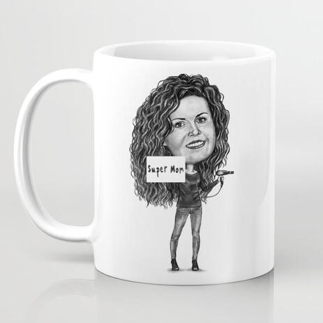 Personalized Print on Mug: Monochrome Woman Cartoon Drawing - example