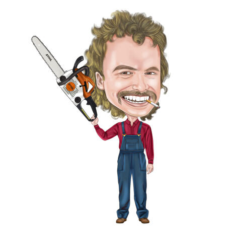 Full Body Worker with Chainsaw Caricature from Photos - example