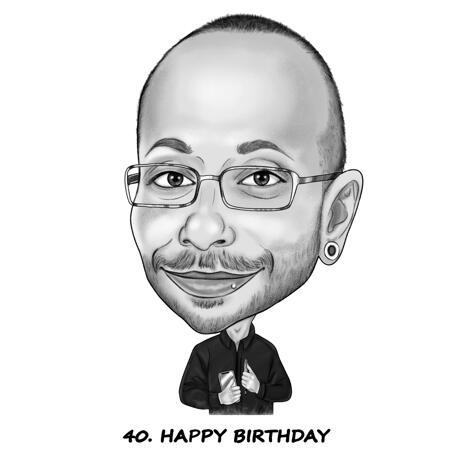 High Exaggerated Caricature in Black and White Pencil Style from Photos for Birthday Gift - example