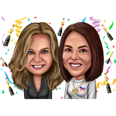 Two Persons Colored Caricature from Photos for Best 50 Anniversary Friend Gift - example
