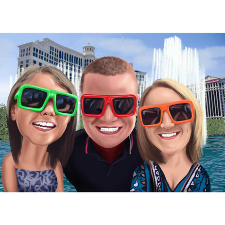 Friends Caricature in Color Style with Custom Background from Photos - example
