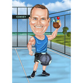 Caricature de joueur de paddle-tennis avec arrière-plan personnalisé à partir d'une photo