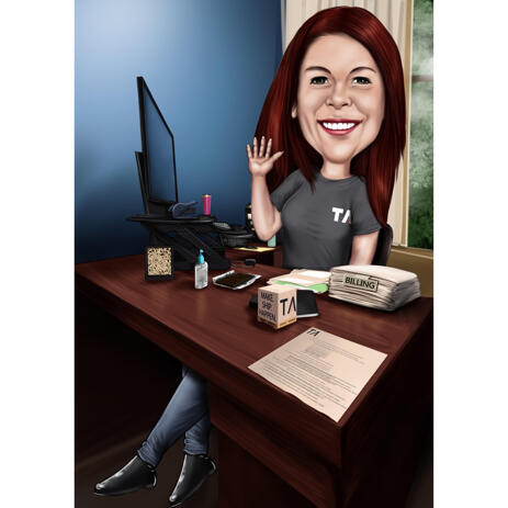 Workspace Caricature: Employee Sitting at Desk in Office - example