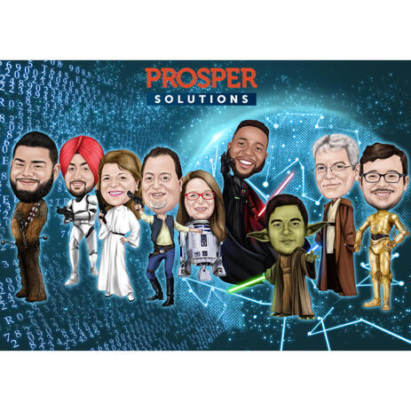 Group Caricature from Photos for Star Wars Fans - example