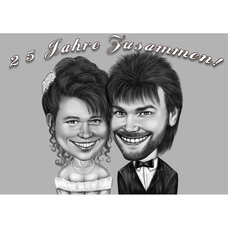 25 Jahre Hochzeitstag Paar Karikatur In Schwarz Und Weiss