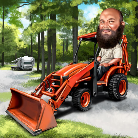 Man on Tractor Caricature with Colored Background - example