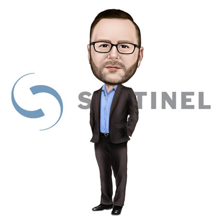 Full Body Employee Caricature with Company Logo Background - example