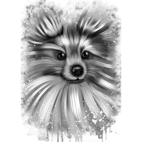 Pomeranian Dog Cartoon Portrait in Watercolour Graphite Style - example