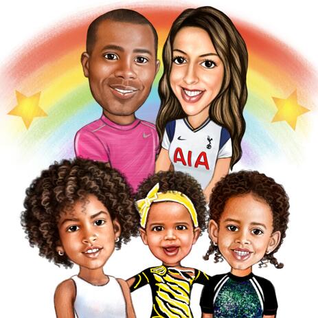 Fully Customizable Family Sports Cartoon Caricature Drawing from Photos - example