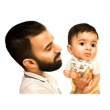 Father with Baby Colored Caricature Hand Drawn from Photos - example