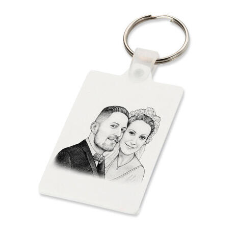 Bride and Groom Caricature on Keyrings - example