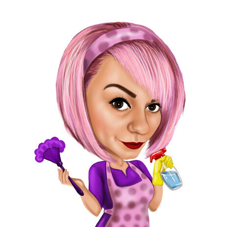 Profesional Cleaning Lady Cartoon Mascot Drawing from Photos - example