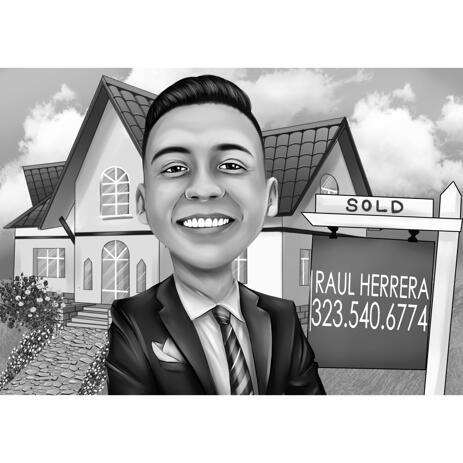 Realtor Cartoon Logo in Black and White Style with Background - example