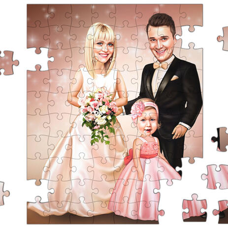 Caricature of Bride, Groom and Child for Wedding - example