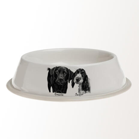 Dogs Caricature Drawing on Pet Bowl - example