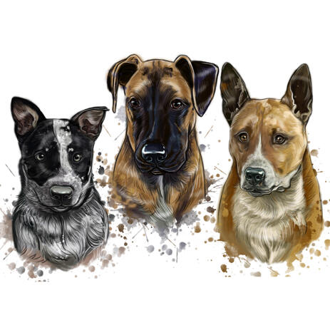 Group Dogs Portrayal Cartoon Watercolor Nature Tint Shading from Photos - example