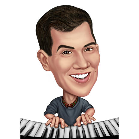 Pianist Caricature Portrait in Color Style from Photo for Piano Player Gift - example
