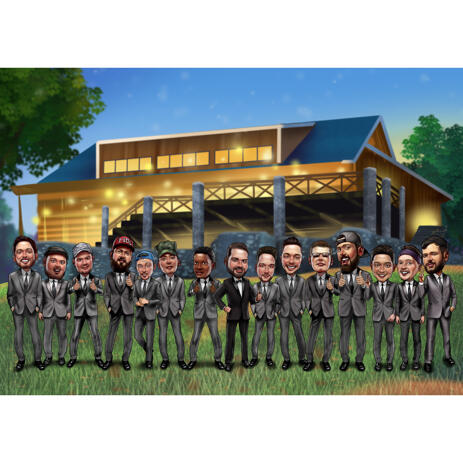 Custom Groomsmen Caricature in Color Style for Party Invitation Card - example