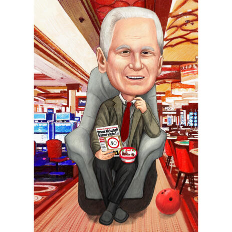 Full Body Color Caricature Drawing with Custom Background for Bowling Lovers - example