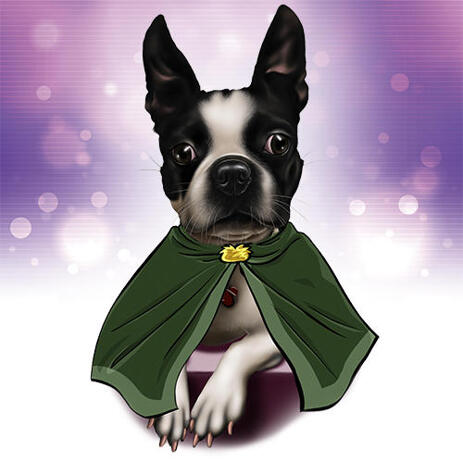 Superhero French Bulldog Caricature Portrait with Colored Background - example