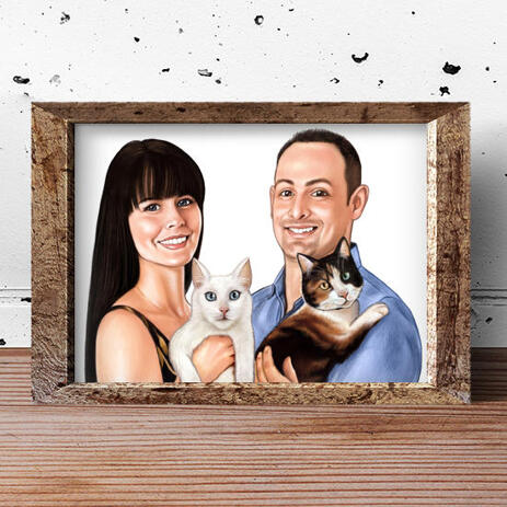Family with Pets Caricature on Poster - example