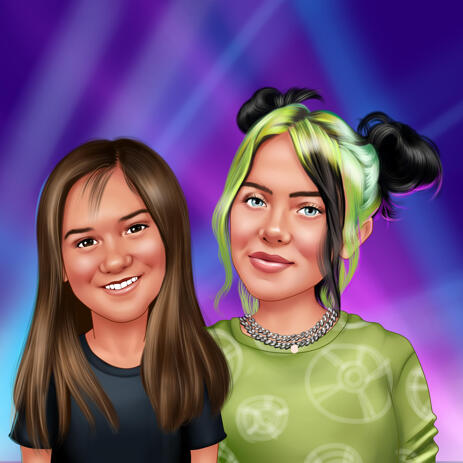 Cute Girls Caricature with Colored Background as Birthday Gift Idea - example