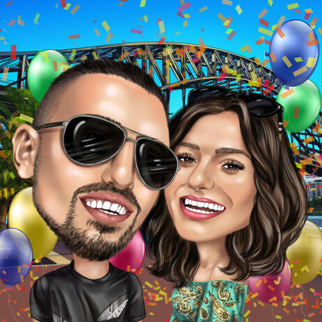 Head and Shoulders Couple Birthday Caricature Drawing for Treasure Gift - example