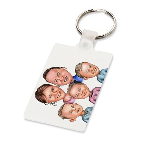 Family Portrait Caricature Print on Keyrings - example