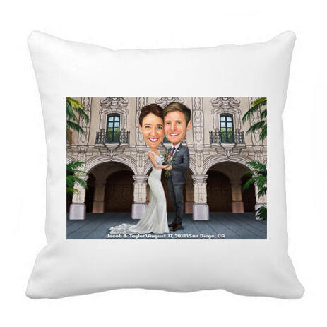 Newlyweds Caricature Drawing on Pillow - example