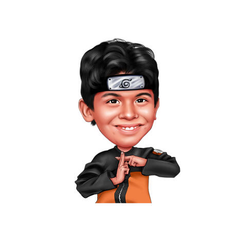 Head and Shoulders Kid Caricature from Photos in Naruto Anime Themed Style - example