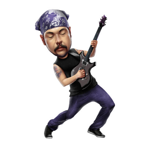 Full Body Guitarist Cartoon Portrait Custom Hand-Drawn in Color Style from Photo - example