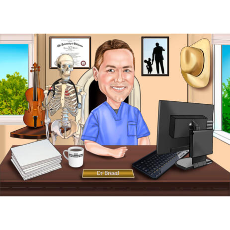 Individual Doctor Caricature from Picture with Custom Background - example
