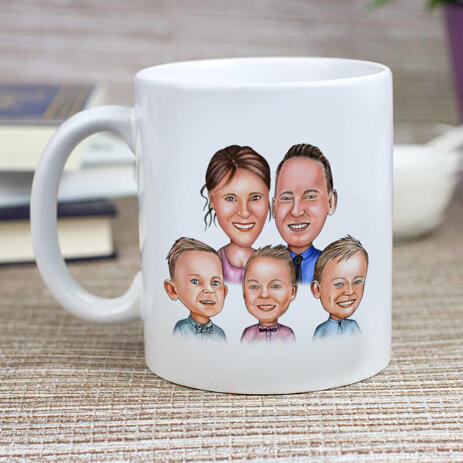 Family Portrait Caricature Print on Mug - example