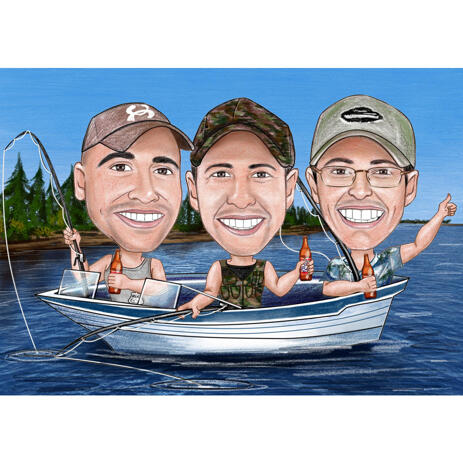 Group Fishing and Boating Caricature in Color Style from Photos - example