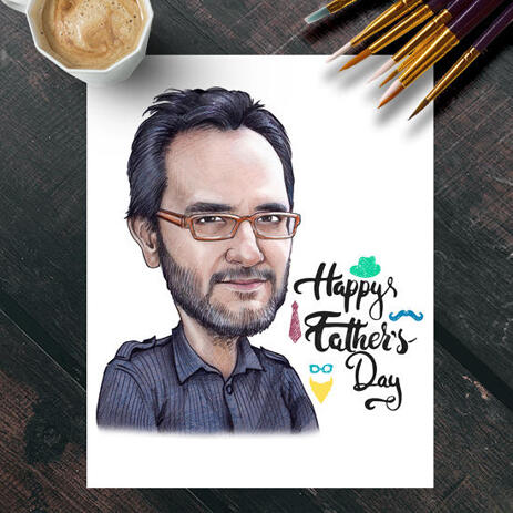 Printed Happy Father's Day Poster - Colored Dad Caricature from Photo - example