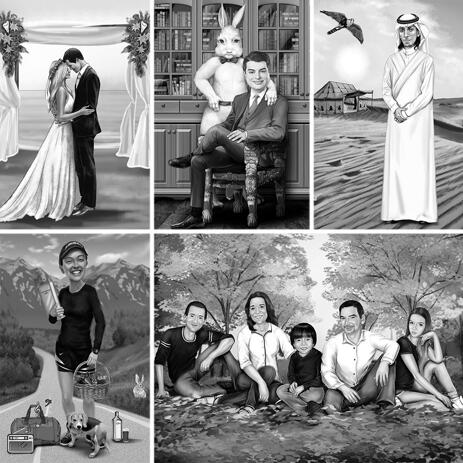 Black and White Full Body Portrait with Personalized Background - example