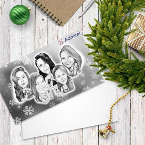Group with Champagne Glasses Caricature Gift with Set of 10 Christmas Cards - example