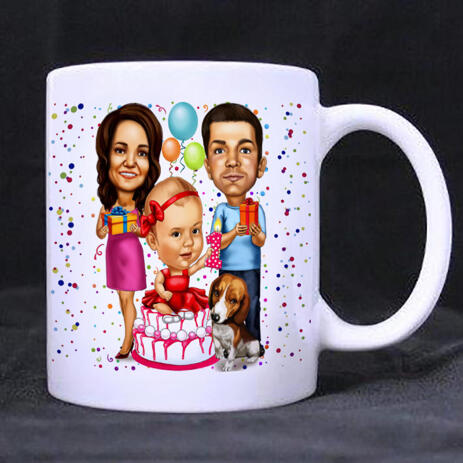 Birthday Family Caricature Printed on Mug - example
