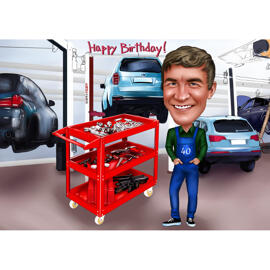 Mechanic Caricature Gift With Personal Birthday Message