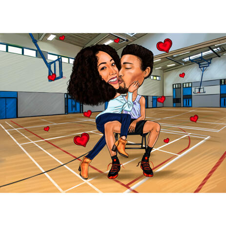 Love Kissing Couple Caricature in Full Body Colored Style on Custom Background - example