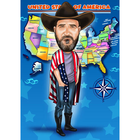 Cowboy Caricature Portrait from Photos with Custom Background - example