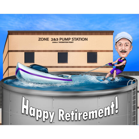 Person Water Skiing Cartoon Caricature Gift Idea with Custom Background from Photos - example
