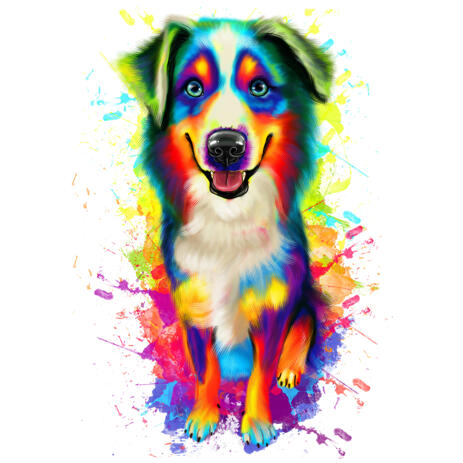 Full Body Border Collie Bright Watercolor Portrait Painting from Photos - example