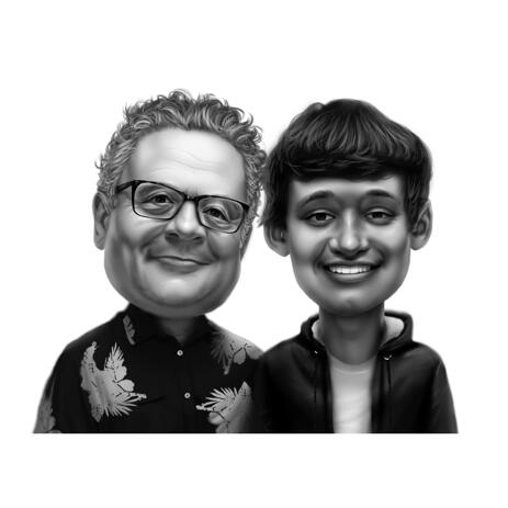 Father and Son Cartoon Caricature in Black and White Style from Photos - example