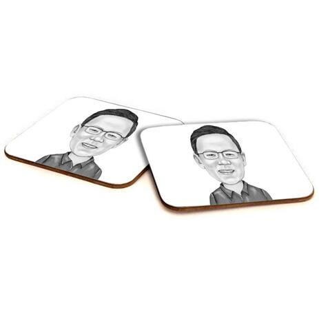 Photo coasters with Business Caricature - example