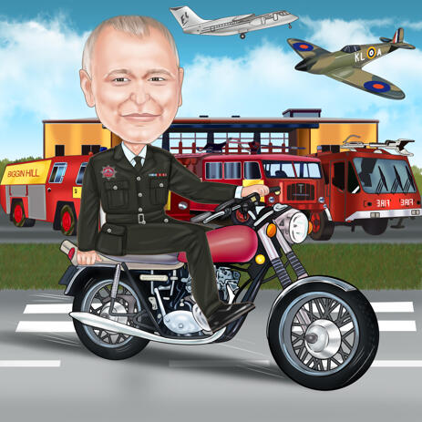 Man Airport Fire Service Retirement Gift Caricature in Colored Style from Photos - example